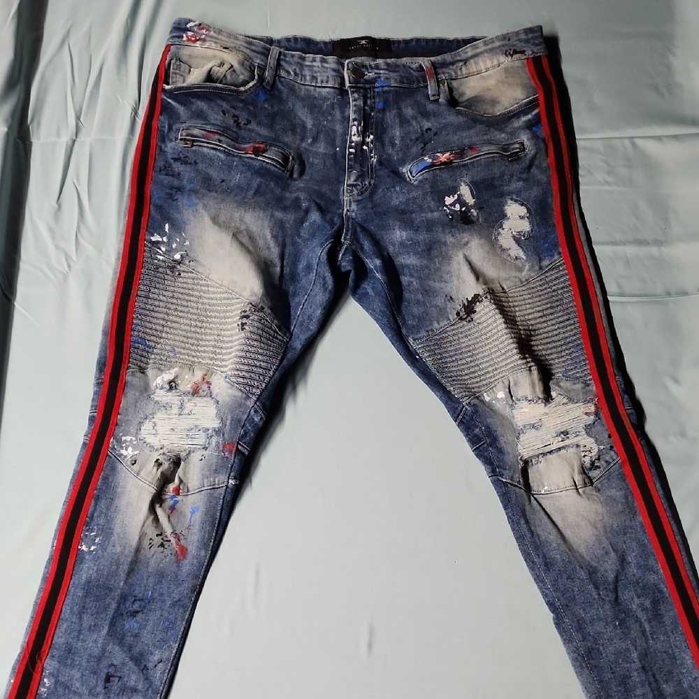 Jordan Blue Distressed Jeans with Red Stripes